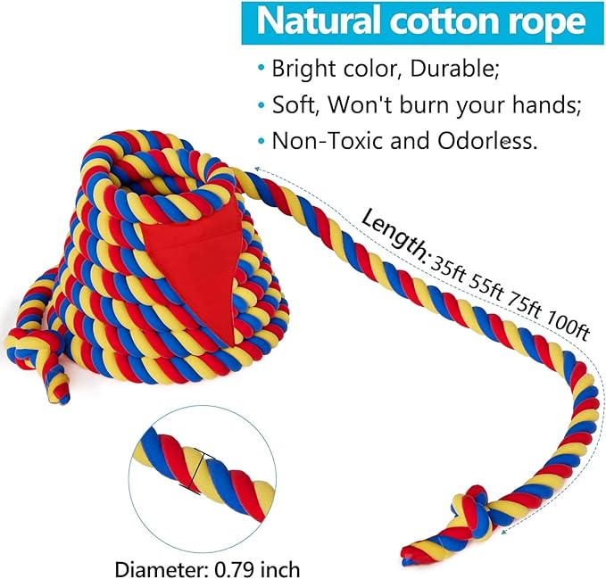 X XBEN Field Day Tug of War Rope for Kids and Adults 55FT, Family Reunion Birthday Party Games, Summer Outside Lawn Games, Camping Picnic Carnival Games, Perfect for Team Building Activities