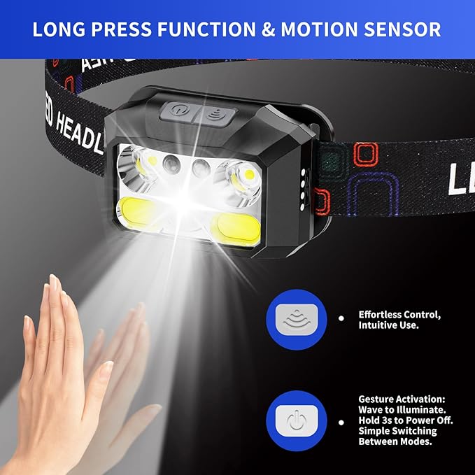 Rechargeable LED Headlamp 4-Pack, 800 Lumens, USB-C, IPX4 Waterproof, 8 Modes, Red & White Light — Lightweight, Adjustable; for Camping, Hiking, Running, Fishing & Repairs