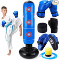 7 Pcs Kids Punching Bag Set Include Boxing Gloves, Inflatable Punching Bag, Hand Wraps, Hand Pads, Air Pump, Kids Boxing Training Set for Karate Kickboxing Taekwondo