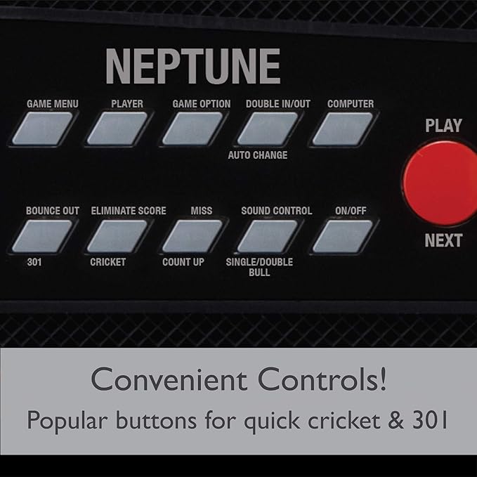 Viper by GLD Products Neptune Electronic Dartboard Cabinet Combo Pro Size Over 55 Games Large Auto-Scoring LCD Cricket Display Extended Dart Catch Area 16 Player Multiplayer with Soft Tip Darts and Power Adapter , 21.5" L x 26.5" W x 3.5" H