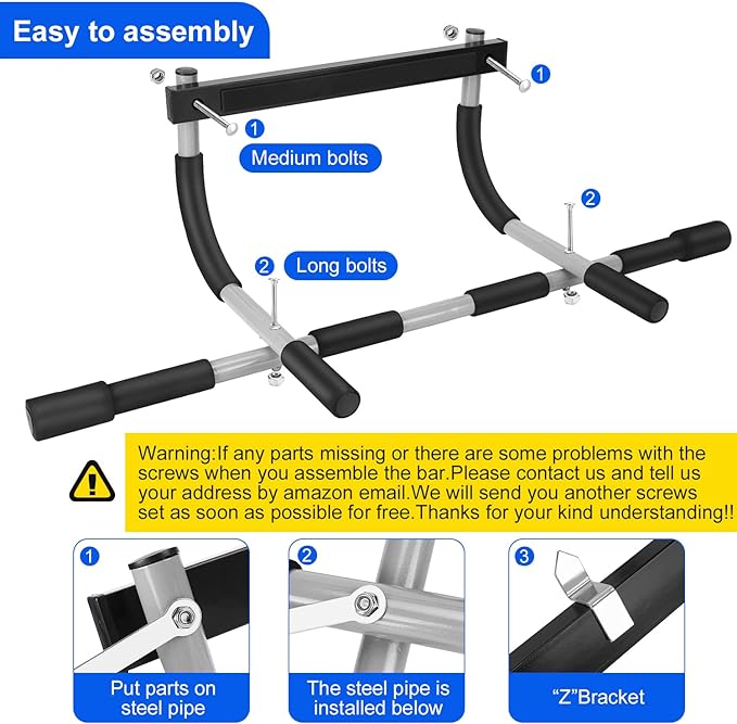 Doorway Pull Up Bar for Home Gym, Adjustable Width, Heavy-Duty Steel