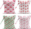 4 Pack Cute Flower Bow Cherry Wet Bag Waterproof Washable Reusable Wet Dry Bag for Swimsuit Bathing Clothes Soiled Items Cloth Diaper Travel BeachYoga Gym Toiletries Travel Beach Essentials