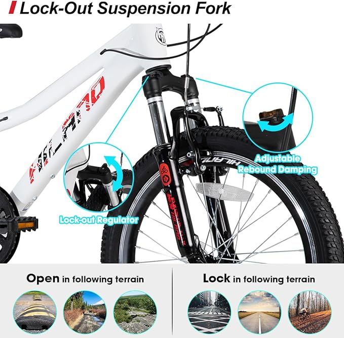 HILAND 20 Inch 26 Inch Mountain Bike for Women Girl, Lock-Out Suspension Fork, Aluminum Frame, Adult Ladies Mens MTB Bicycle