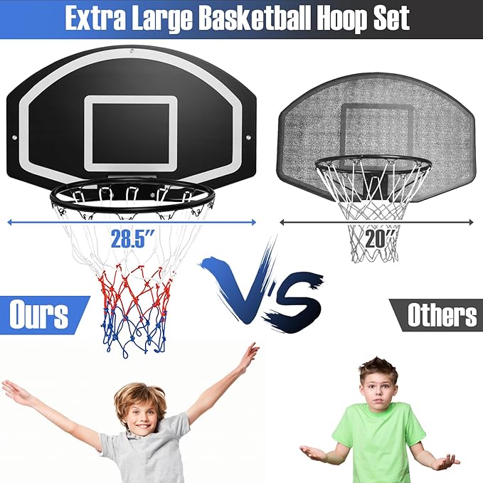 GYMAX Mini Basketball Hoop, Wall Mounted Basketball Hoop with Large Shatterproof Backboard, Weather Resistant Net & Mounting Hardware, Portable Indoor Outdoor Basketball Goal for Kids, Teens, Adults