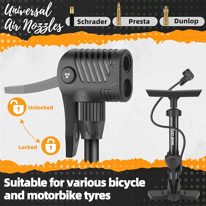 Bike Floor Pump, Bikes Pump with Gauge,Bicycle Air Pump with High Pressure 160 Psi, BikeTire Pump with Presta Schrader Valves，Portable Hand Pump Bike, Fits Road Bikes MTB E-Bike, Ball
