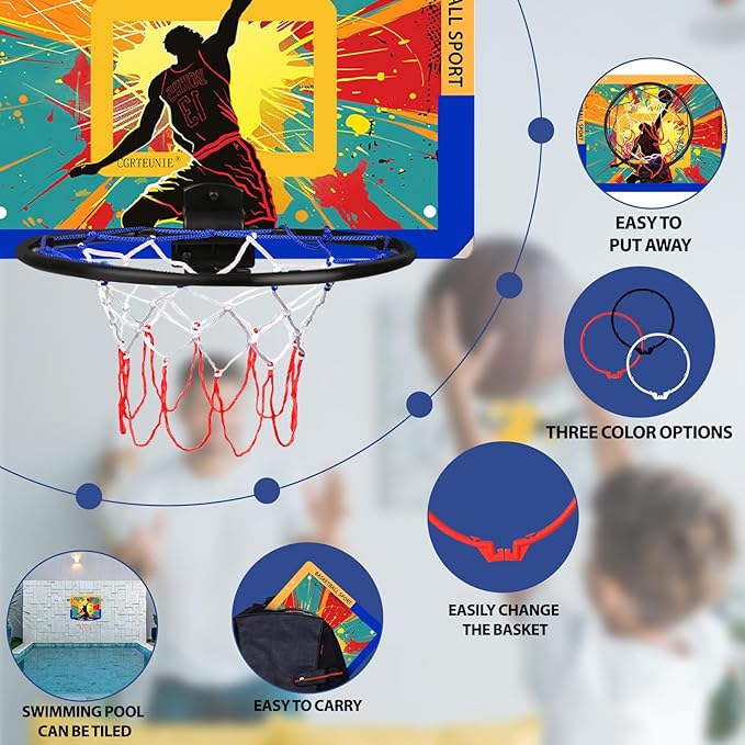 Silent Indoor Mini Basketball Hoop - Large Backboard with 3 Mounting Options, 3 Rims, 3 Balls & Pump