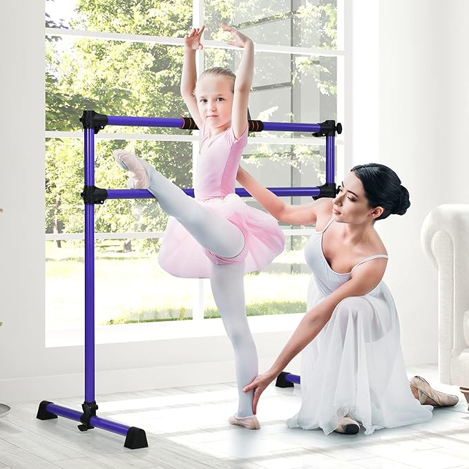 GYMAX Portable Ballet Barre, 4 Feet Folding Height Adjustable Ballet Bar with Anti-Skip Pad, Heavy Duty Freestanding Stable Stretch Bar for Home Kids Teenager Adults