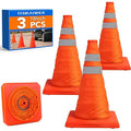 [3 Pack]18 Inch Collapsible Traffic Safety Cones - Parking Cones with Reflective Collars, Orange Safety Cones for Parking lot, Driveway, Driving Training etc