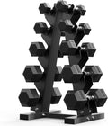 PAPABABE Hex Dumbbell Sets with Rack, 60-550lb Rubber Coated Dumbbell Weight Set and Storage Rack, Multiple Options Hand Weights for Strength Training