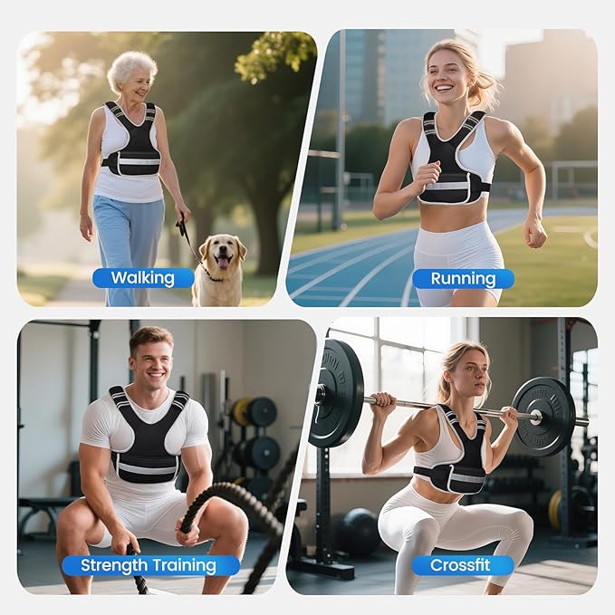 Adjustable Weighted Vest Woman 4-10lb/12-18lb/20-32lb Weighted Vest Men with 6 Ironsand Weights, Shoulder Pads and Large Pocket for Walking Running Crossfit Strength Training