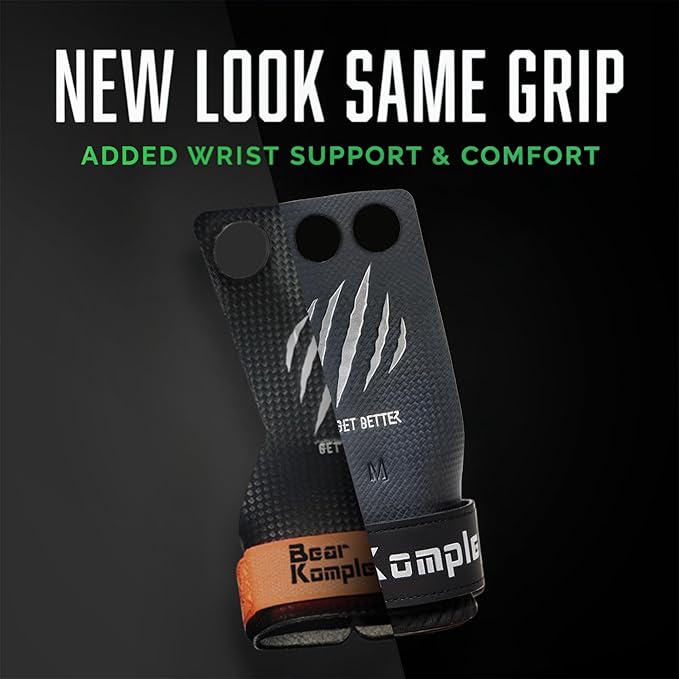 Bear KompleX - Cross Training Grips, Pull Up Hand Protection for Men and Women, Gymnastics and Weightlifting Carbon Fiber Wrist Wraps, Premium Workout Equipment for Gymnastic Bars & Training - 2 Hole