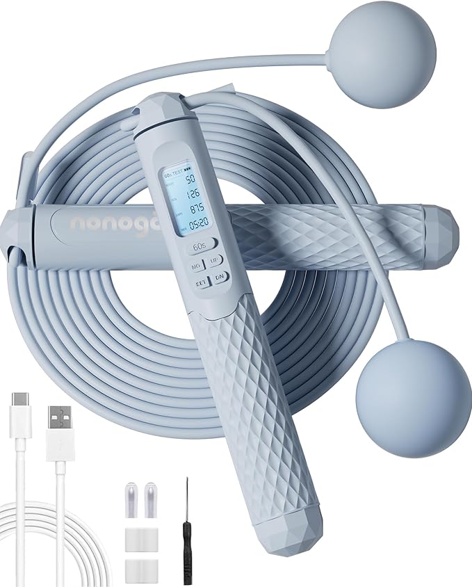 nonogo Cordless Jump Rope with Counter for Fitness - Adjustable Smart Skipping Rope For Men Women Kids Outdoor Speed Boxing Crossfit Workout Exercise Cardio