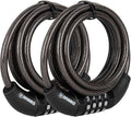 BRINKS 6 ft Outdoor Bike Lock Cable 2 Pack, Anti Theft Self-Coiling Design, Resettable 4-Dial Combination, 5/16" Weather-Resistant Vinyl Coating for Bikes