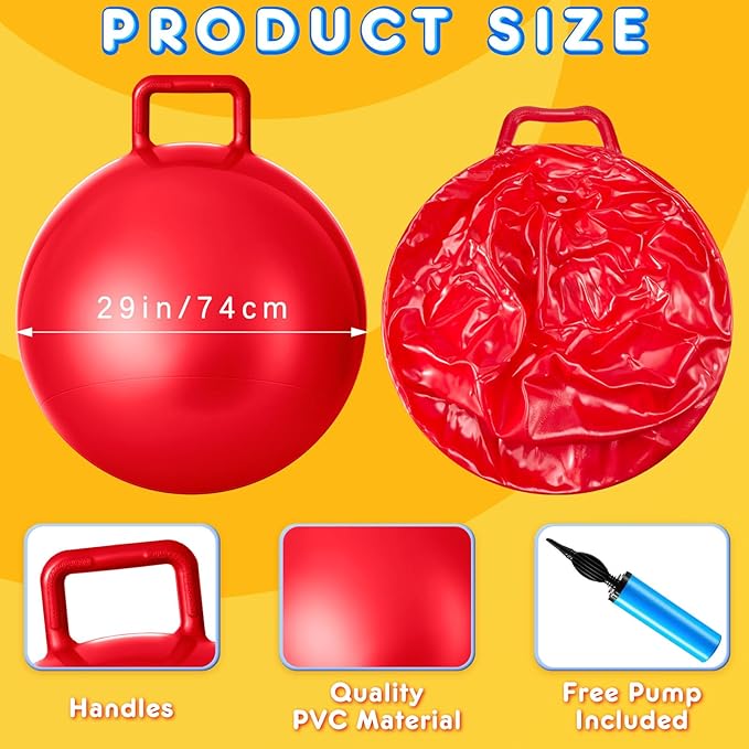Lewtemi 4 Pcs 29 Inch Hopper Ball Carnival Outdoor Games Jumping Hopping Inflatable Bouncing Ball with Handle and Air Pump for Kids Adult Sport Exercise