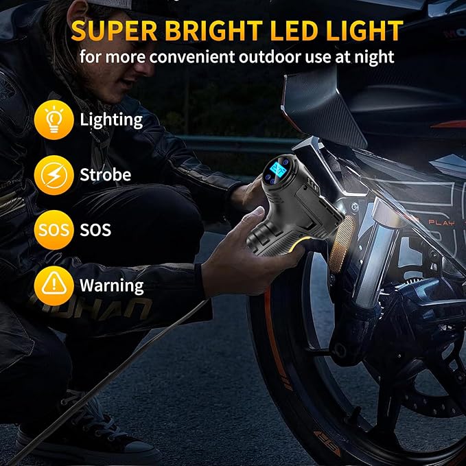 150PSI Portable Air Compressor for Car Tires – Digital Tire Inflator with LED Flashlight, 12V Auto Pump for Cars, Motorcycles, Bikes, and Sports Balls