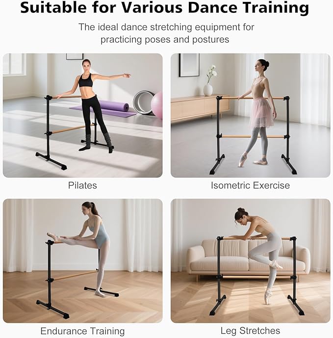 4FT/6FT Height Adjustable Double Ballet Barre, Freestanding Portable Stretching Dance Bar for Home, Heavy Duty Exercise Equipment for Kids & Adults with Anti-Slip Rubber Pads
