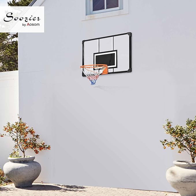 Soozier Wall Mounted Basketball Hoop with 45" x 29" Shatter Proof Backboard, Durable Rim and All-Weather Net for Indoor and Outdoor Use