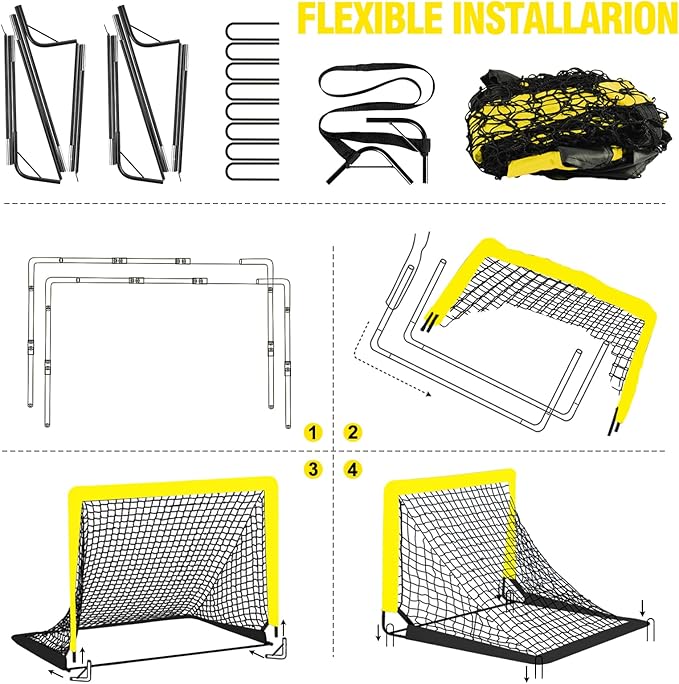 Kids Soccer Goal for Backyard Set - 2 Set of 4x3/ 5X3.6/7x5 ft Toddler Soccer Nets with 20ft Agility Ladder, Soccer Ball, Pop Up Portable Soccer Set for Kids and Youth Training Ages