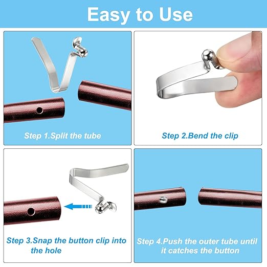 PATIKIL 8x6mm Kayak Paddle Snaps, 10 Pack Tent Pole Clips Steel V Shaped Single Pin Push Button Spring Clips Lock Tube Pole Clips for Camping Awning