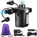 Electric Air Pump, 110V AC/12V DC Portable Air Mattress Two-Way Universal Inflator Pump for Inflatables Pool, Airbeds, etc with 3 Nozzles and Storage Bag