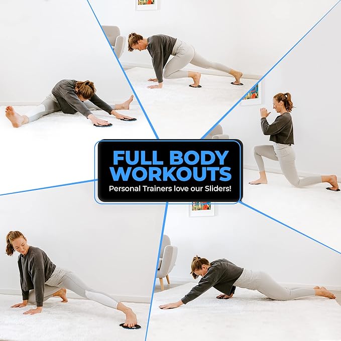 Core Sliders for Working Out, Dual Sided Exercise Gliding Discs for Use on All Surfaces, Ultimate Core Trainer, Light and Portable, Gym & Home Total Body Workout Equipment