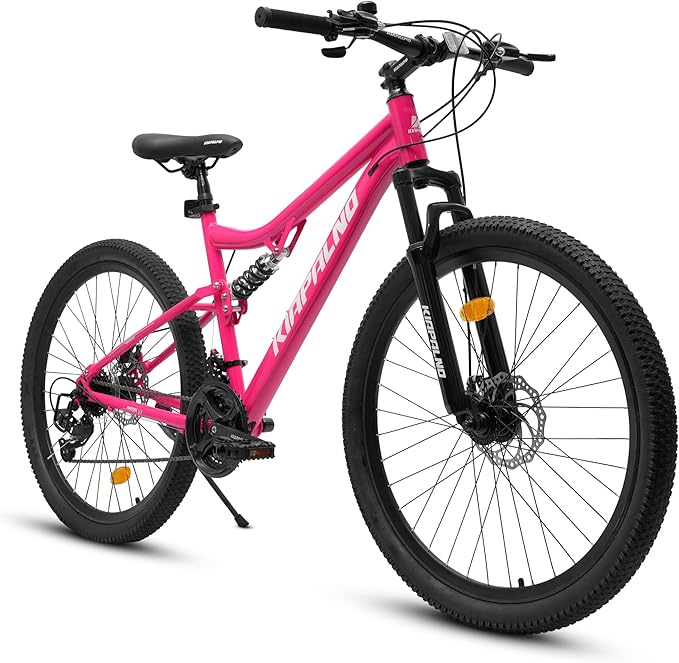24/26/27.5 Inch Mountain Bike, Dual Full Suspension 21 Speed Womens Mens Mountain Bikes, Commuter Bike with Carbon Steel Frame and Dual Disc Brakes