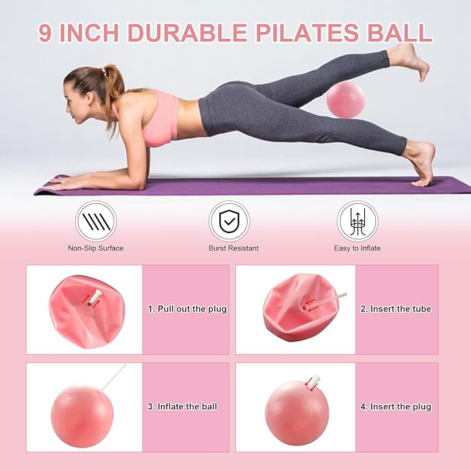 Pilates Ring Set 11 PCS, Magic Circle Yoga Ring, Pilates Ball, Adjustable Ankle Wrist Weights, Resistance Bands, Tape Measure, Pilates Kit Equipment Accessories for Women Home Workouts Yoga