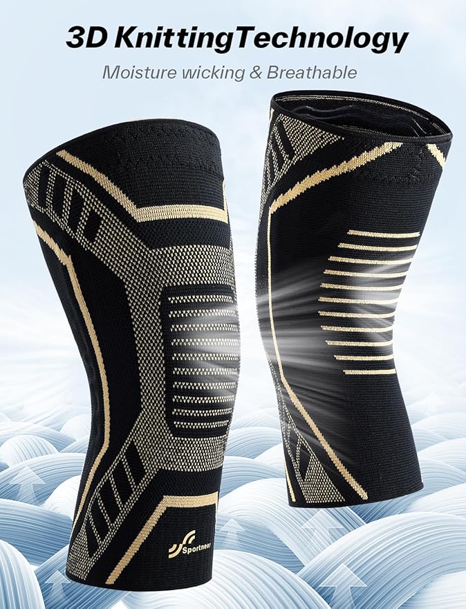 Copper Knee Brace for Men & Women - Knee Compression Sleeve with Side Stabilizers - Knee Support for Running, Hiking, Working, Basketball, Volleyball, Gym, Meniscus Tear, ACL, Arthritis Knee Pain Relief, A Pair (Black-Copper(a pair), X-Large(19"-22"))