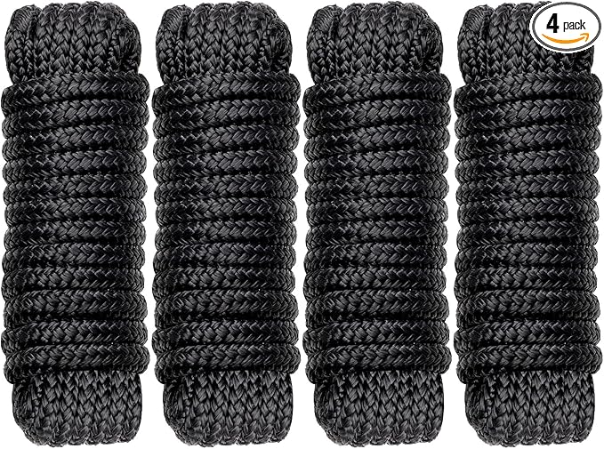 Boat Dock Lines Marine Rope - 3/8" x 15ft with Pre-Spliced 12" Loop Double Braided Nylon Ropes Bumper Tie Mooring Line for Boats Docking Pontoon Boating Accessories - 4 Pack
