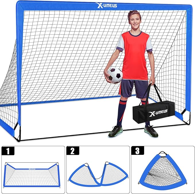Kids Soccer Goals for Backyard Set of 2, 6x4 ft Portable Pop Up Soccer Goal Training Equipment with Soccer Ball, Ladder and Cones, Soccer Nets for Backyard for Kids Youth Toddler Outdoor Sports Games