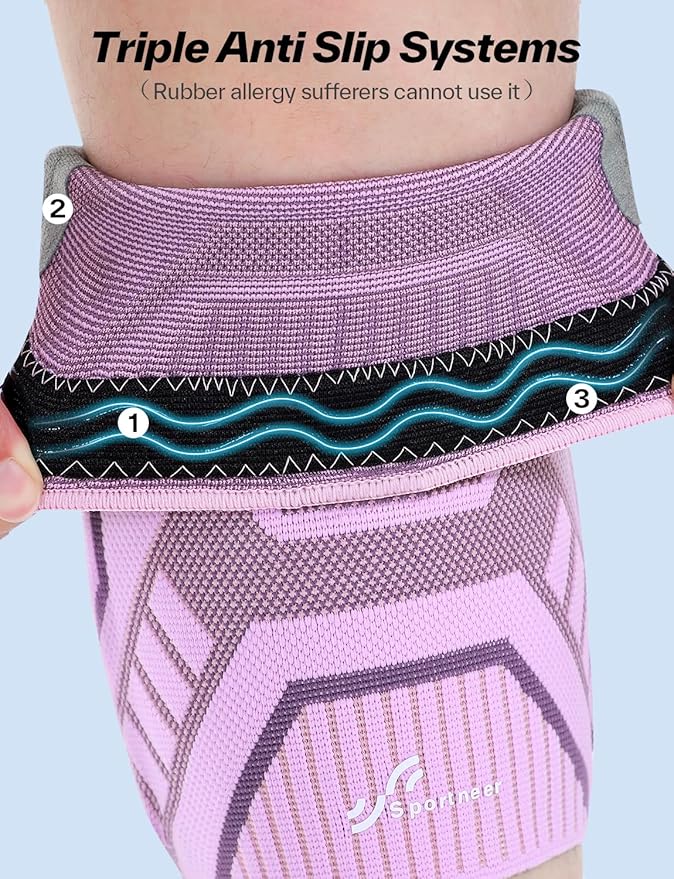 Copper Knee Brace for Men & Women - Knee Compression Sleeve with Side Stabilizers - Knee Support for Running, Hiking, Working, Basketball, Volleyball, Gym, Meniscus Tear, ACL, Arthritis Knee Pain Relief, A Pair (Pink-Purple, Small(14.5"-16.5"))