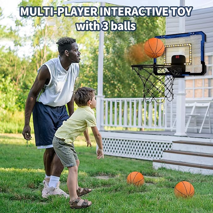 QDRAGON Mini Basketball Hoop with Scoreboard/LED Light, Glow in The Dark Over The Door Basketball Hoop Indoor, Toy Gifts for Kids/Adults/Boys/Girls