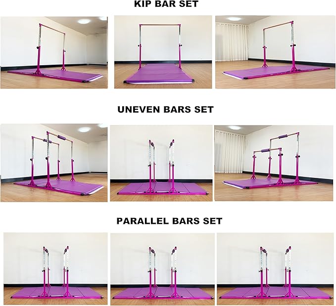 MARFULA Gymnastics Double Horizontal Bars 3Play Parallel Bars Uneven Bars Gymnastics Training Kip Bar with 304 Stainless Steel Regulating Arms & Fiberglass Rail for Indoor Outdoor Home Club Use