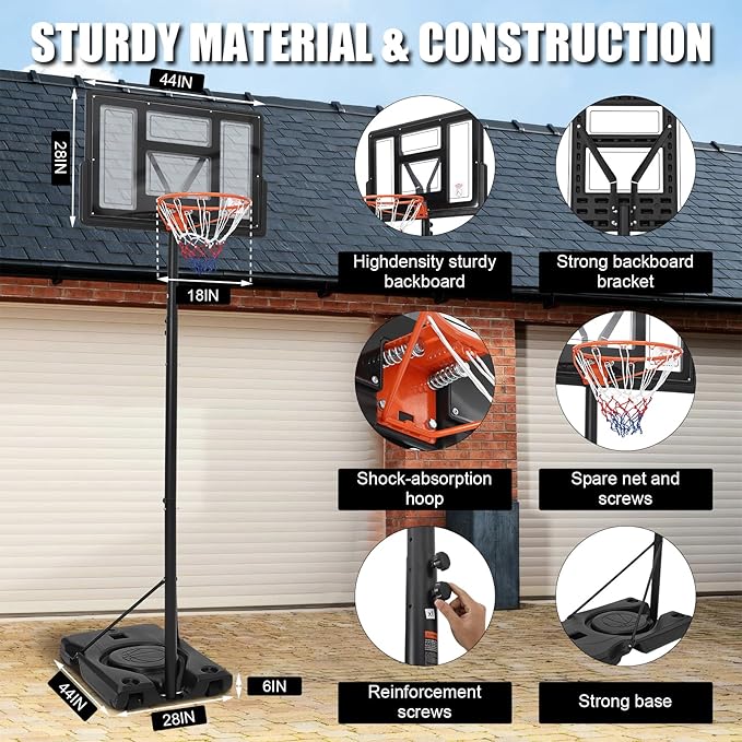 Basketball Hoop Outdoor 10FT Height Adjustable, Portable Basketball Goals & Hoops with PC Backboard and Large Water/Sand Base, Indoor Outdoor Basketball Hoop for Kids Youth Adults Backyard Driveway