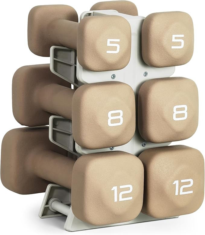 Tone Fitness Neoprene Dumbbell Set with Storage Rack – Non-Slip, Anti-Roll Hand Weights for Home Gym Workouts | 20 lb, 32 lb, & 50 lb Options