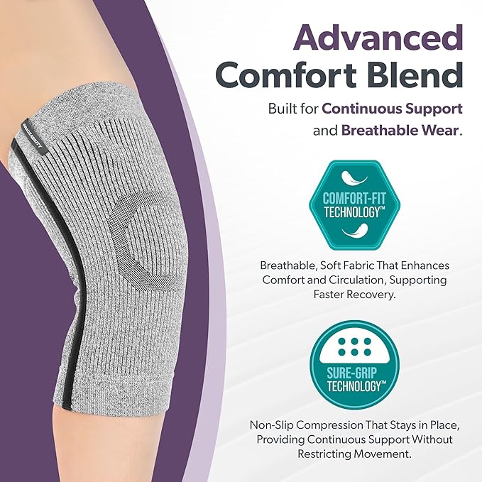 BraceAbility Knee Compression Sleeve - Knit Knee Pain Brace for Men and Women, Arthritis Relief, Meniscus Tear, Running, Workout, Sports, Swelling, Athletic Support for Joint Stability (M/L Gray)