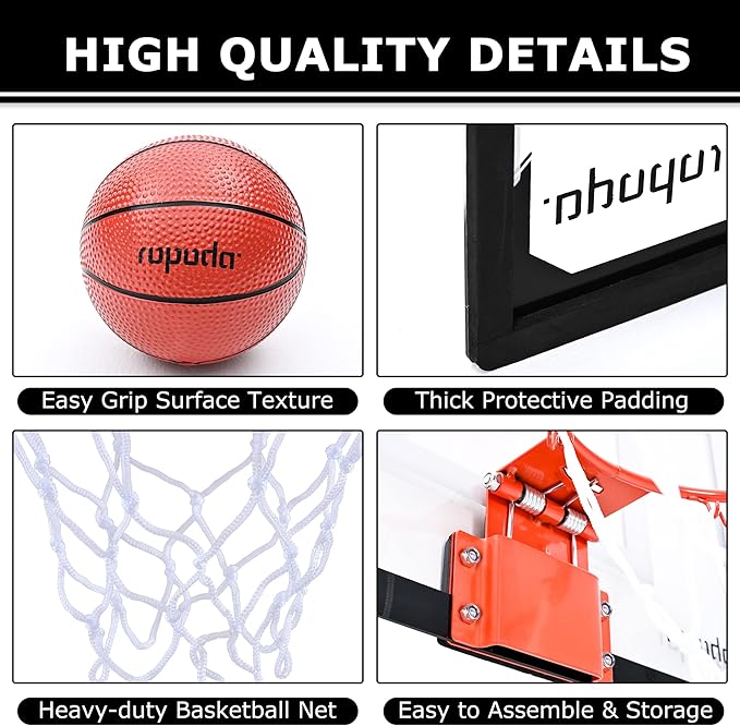 ropoda Indoor Basketball Hoop, Mini Hoop with Remote Controll, 7 LED Lights, 3 Modes Scoreboard, Mini Hoop with 4 Balls Over The Door, Basketball Hoop Indoor, Toys Gifts for Kids Adults