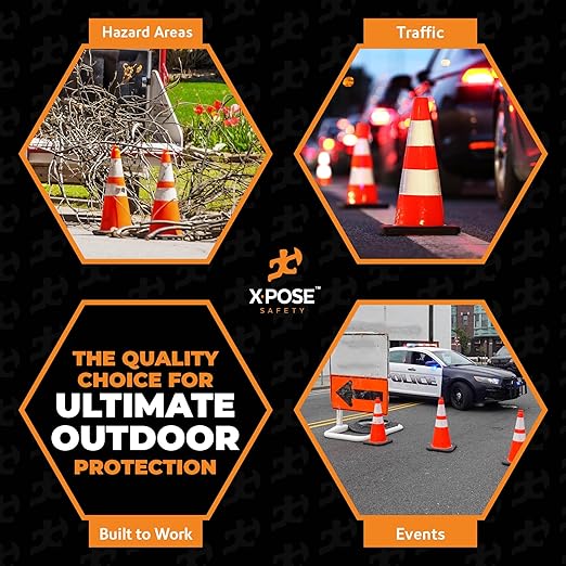 Xpose Safety 28 Inch Orange Traffic Cones with 6" & 4" Collars, 1-Pack - Multipurpose PVC Plastic Safety Cone for Parking, Soccer, Caution, Kids and Construction - DOT Approved