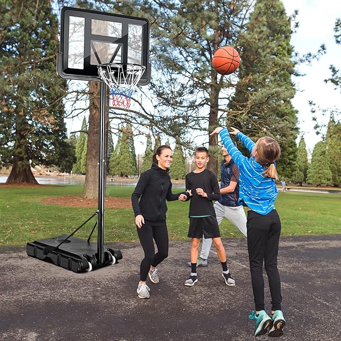 Goplus Portable Basketball Hoop, 4.25-10FT Height Adjustable, 44'' Shatterproof Backboard, 18" Basket Rim, Wheels, Basketball Goal for Adults Outdoor