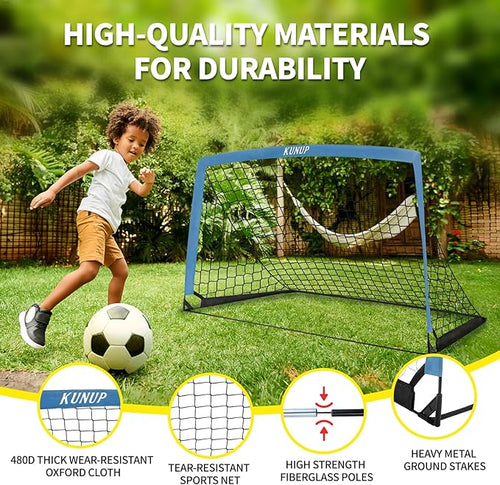2 Pack Kids Soccer Goal for Backyard Set 5x3FT Portable Pop Up Soccer Net Training Equipment with Soccer Ball, Training Dice Mat, Cones and Carry Bag for Youth Toddler Teams Indoor Outdoor Sport Game