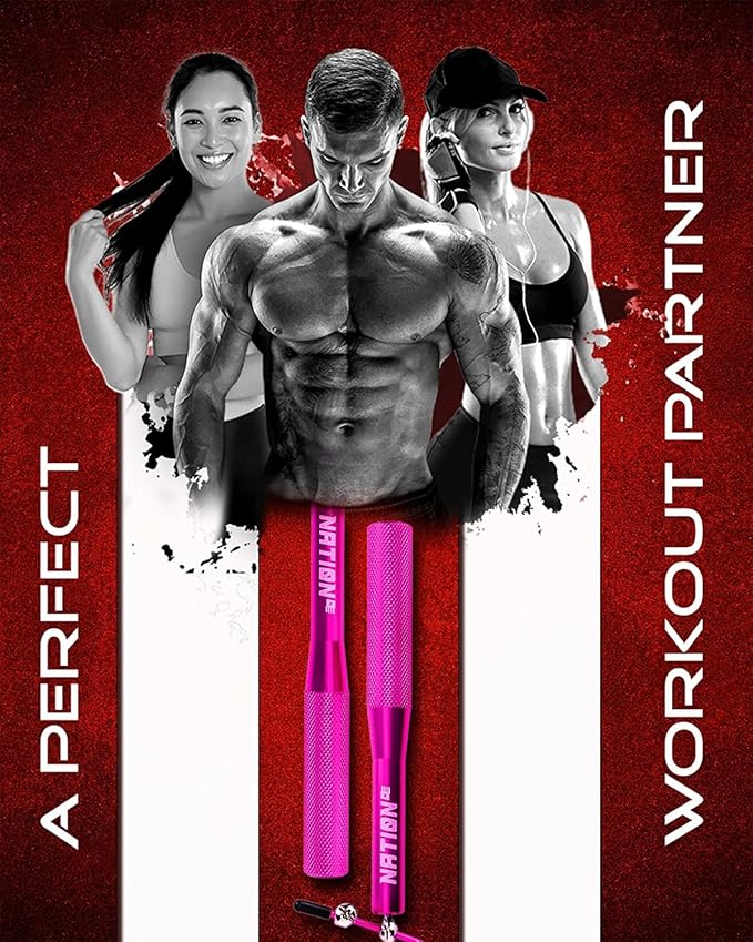 WOD Nation Jump Rope - Pink Handles, 10 ft Adjustable - Aluminum Speed Cable with 360° Smooth Rotation & Tangle-Free Design - Boxing Jump Rope for Men & Women