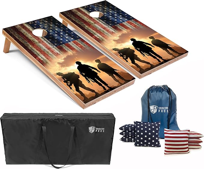 Tailgating Pros American Themed Lightweight Corn Hole Board Set w/Multicolored Built-in LED Lights, Bean Bags and Carrying Case - 4'x2' Cornhole Toss
