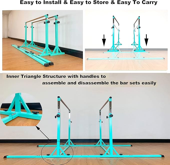 MARFULA Gymnastics Double Horizontal Bars 3Play Parallel Bars Uneven Bars Gymnastics Training Kip Bar with 304 Stainless Steel Regulating Arms & Fiberglass Rail for Indoor Outdoor Home Club Use