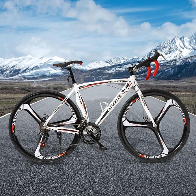 700C Wheel Road Commuter Bike, 14/21 Speed Shifter, Dual Disc Brakes Racing Bicycle with Light Aluminum Alloy Frame for Adult Men and Women