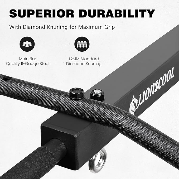 LIONSCOOL Multifunctional Wall Mounted Pull Up Bar with Pulley System, 48" and 16"/24" Multi-Grip Chin Up Bar, Cable Pulley Attachments Included, Perfect for Upper Body Workouts