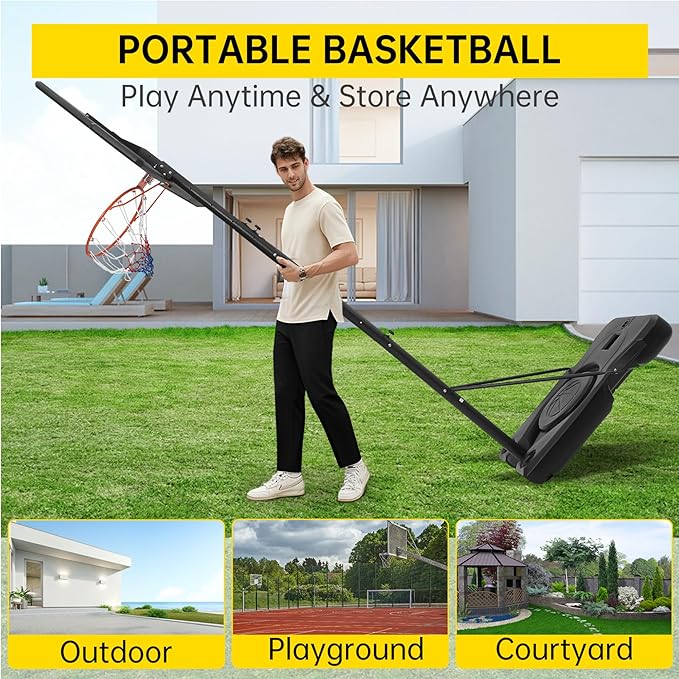 Basketball Hoop Outdoor 10FT Height Adjustable, Portable Basketball Goals & Hoops with PC Backboard and Large Water/Sand Base, Indoor Outdoor Basketball Hoop for Kids Youth Adults Backyard Driveway