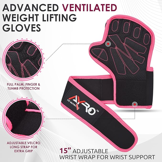 AYRO Workout Gloves for Men & Women – Ventilated Weight Lifting Gloves with Wrist Support - Gym Gloves for Men, Breathable Palm Padding, Non-Slip Grip – Ideal for Gym, Fitness, Cross Training, Size : Medium