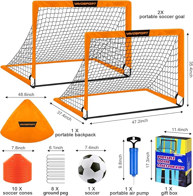 Kids Soccer Goals for Backyard Set - 2 of 4' x 3' Portable Soccer Goal Training Equipment, Pop Up Toddler Soccer Net with Soccer Ball, Soccer Set for Kids, Youth Outdoor Games, Sports, Play