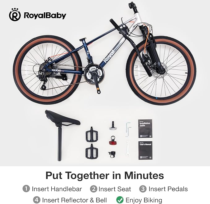 RoyalBaby Kids Mountain Bike for Boys and Girls, Ultra-Light Aluminum 20-24 Inch Wheel Bicycle for 6-14 Years Old Children, 7/21-Speeds Drivetrain