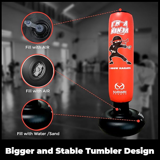 Marwan Sports 5-in-1 Inflatable Punching Bag for Kids – 63" Karate Toy Set with Boxing Gloves, Durable Fast Rebound, Active Play, Stress Relief Christmas/Birthday Gift for Boys & Girls Ages 4-12